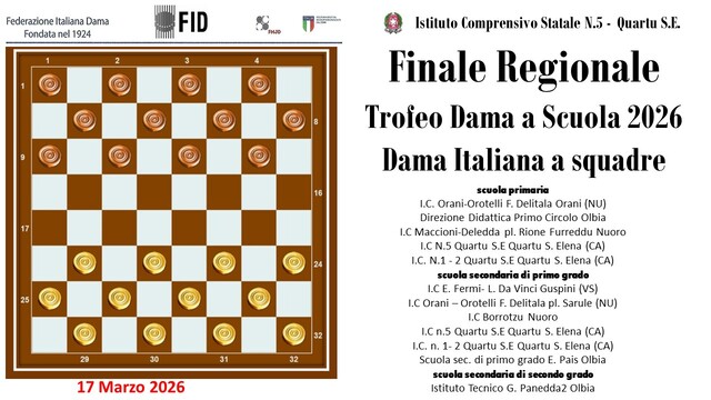 Finale Regionale del Trofeo “Dama a Scuola” 2026,