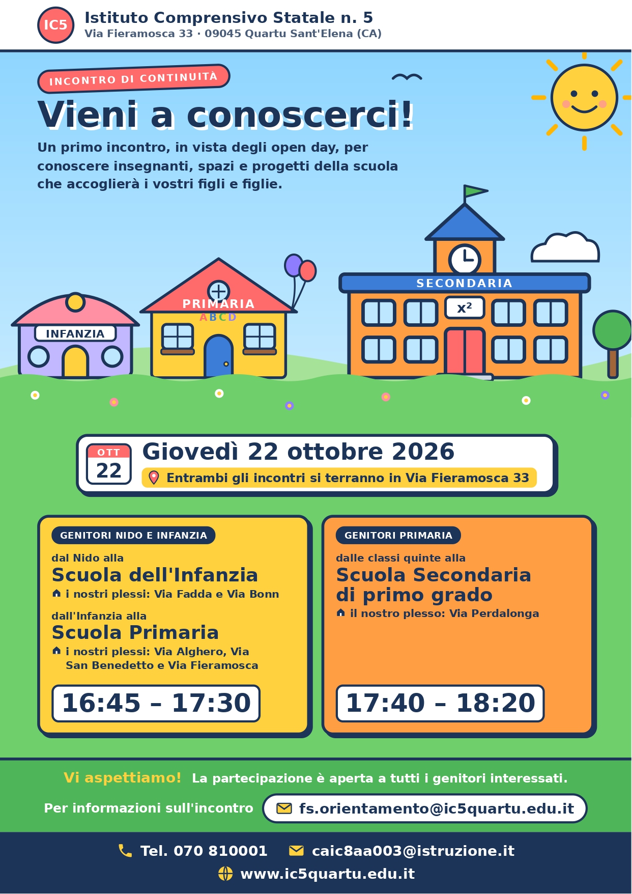 Vieni a conoscerci! Incontro per i genitori della scuola dell'infanzia e della scuola primaria